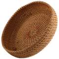 Handmade Autumn Rattan Weaving Round Storage Basket Fruit Dish Rattan Bread Basket for Kitchen Food Picnic Bread Mini Container. 