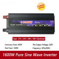 1600W Pure Sine Wave Intelligent String Inverter Power Inverter Car Inverter Black 12V To 220V / 24V To 220V / 48V To 220V / 60V To 220V - Battery 12v. 