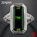 ZDADAN 925 Sterling Silver Big Square Emerald Gemstone Ring For Women Wedding Jewelry Accessories Wholesale.