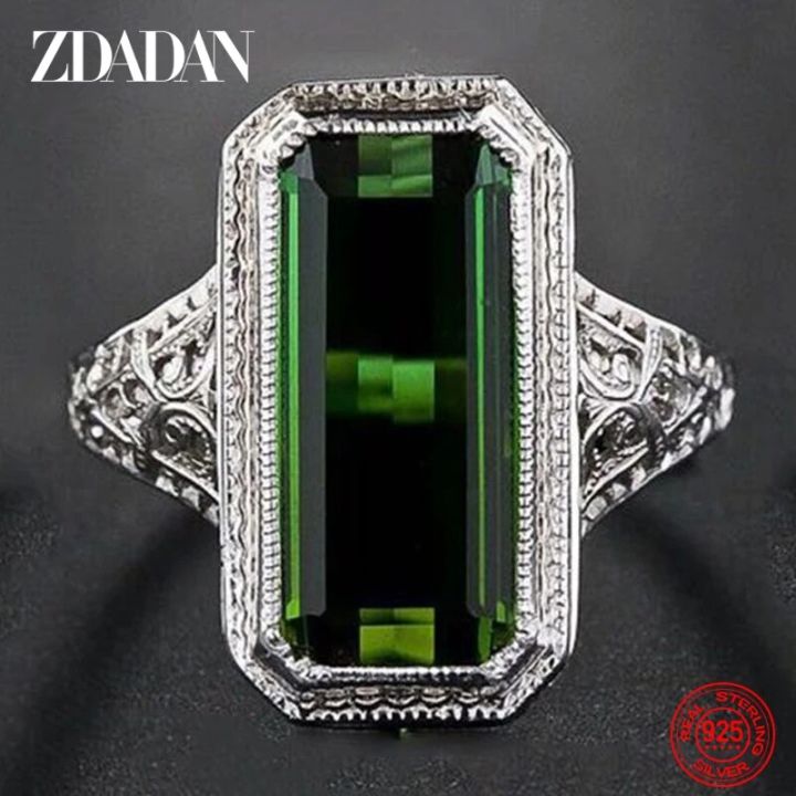 ZDADAN 925 Sterling Silver Big Square Emerald Gemstone Ring For Women Wedding Jewelry Accessories Wholesale