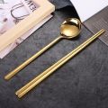 Korean Long Handle Chopsticks Spoon Cutlery Set Reusable Stainless Steel Non-slip Sushi Sticks Food soup Spoon Dinnerware Set. 