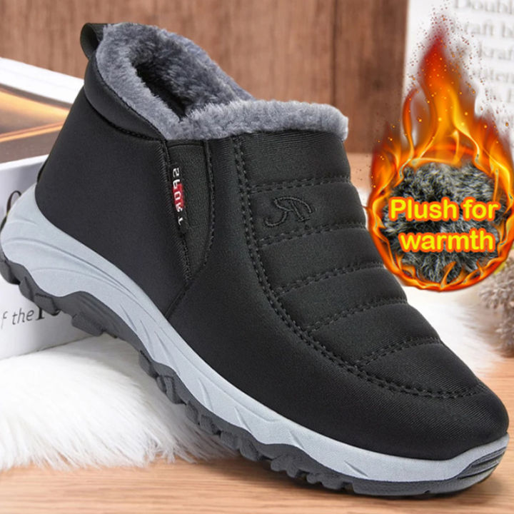 Waterproof Boots Men Shoes Winter Plush Snow Boots Male Casual