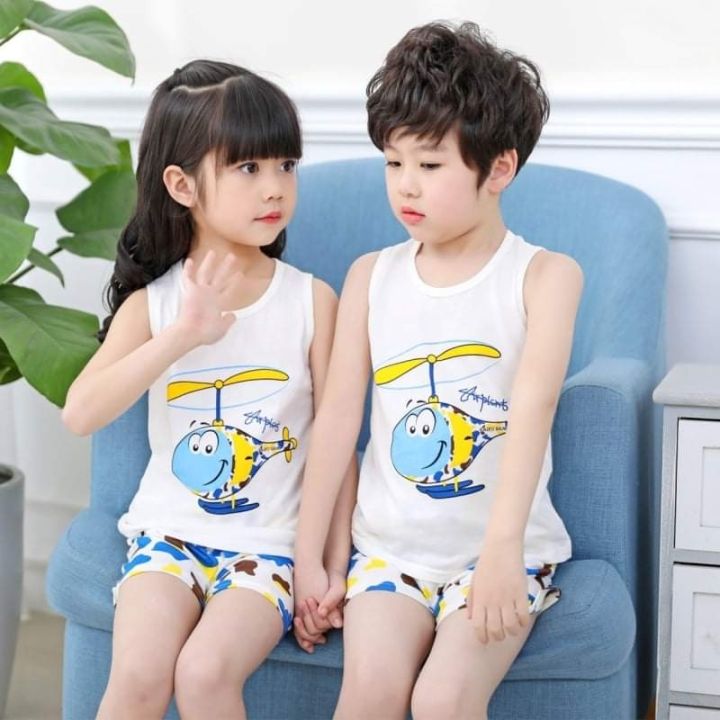 Boys Summer Pajamas Sleeveless Sleepwear Vest Shorts Suit Cartoon Pajamas Sleepwear Sets