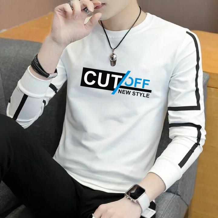 White Printed cotton full Sleeve T-Shirt For Men
