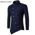 Mens Dress Shirts Vintage Clothes Personality Oblique Button Irregular Long Sleeve Business Shirt Male Casual Slim Blusas Tops. 