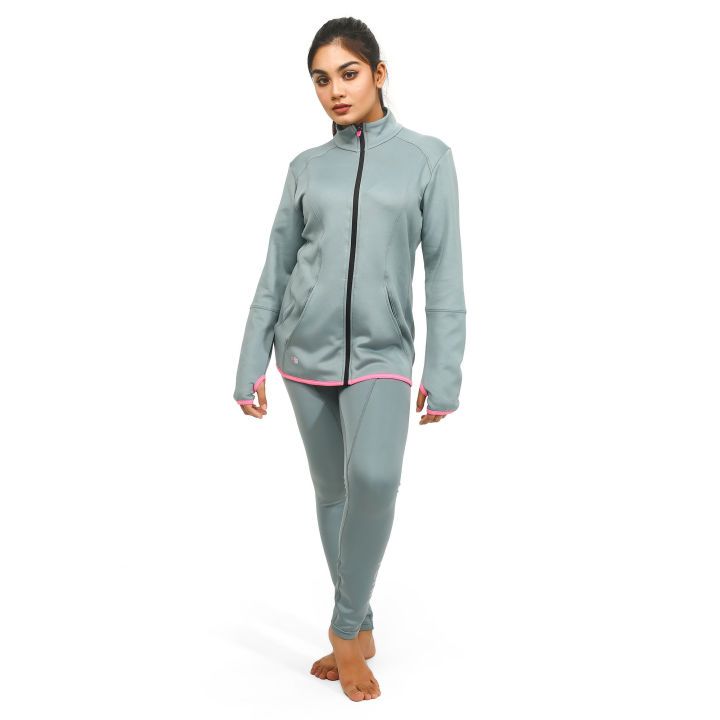 TORR METAL GREEN ELASTHANE ACTIVEWEAR WOMEN'S JACKET