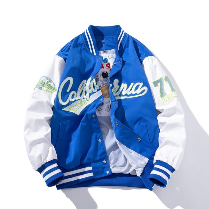 Embroidery Varsity Jacket Men Women Letter Vintage Jacket Fashion Baseball Coat Male Spring Autumn Windbreaker Korean Blue Green