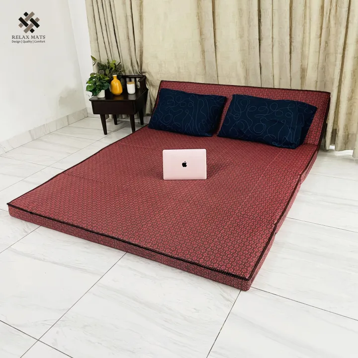 Relax%20Floor%20Mattress%20-%20Ruby%20Red%20Block%20Pattern%20Double%20Sleeping%20Mattress%20-%20Image%202
