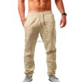 Linen Clothing Customized Man Casual Lightweight Linen Trousers Elastic Waist Straight Leg Men Pants. 