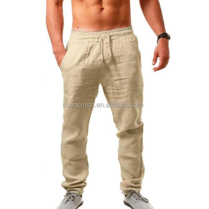 Linen Clothing Customized Man Casual Lightweight Linen Trousers Elastic Waist Straight Leg Men Pants