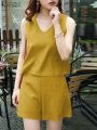 Women Fashion Summer Short Sets Women Sleeveless Tops Pants Suits Casual Solid Beach Work Matching Sets Loose Outfit. 