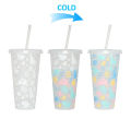 2024 New Halloween PP Coffee Plastic Single Layer Temperature Sensing Straw Color Changing Cup. 