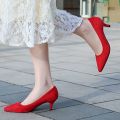 Daily all-match Low Heel Pumps Shoes Pointed High Heels Large Size Pumps New Flock Casual Office Daily Shoes Women. 