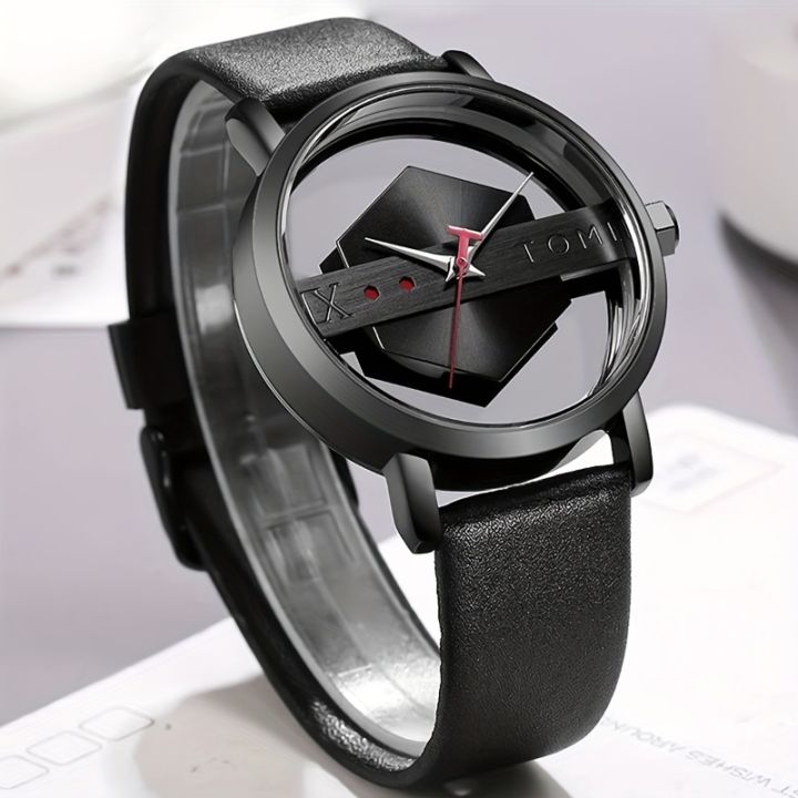 1pc men tamhollow design see through watch unisex casual fashion simple men's watch