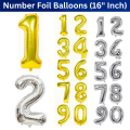 Number Foil Balloon (16” Inch) | Golden & Silver Number Foil Balloon for Birthday, Anniversary, Events and Party- (Pack of 1 Pcs). 
