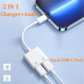 2 Piece USB C to USB-C Headphone Charger Adapter, 2-In-1 Type C Audio Adapter White with PD Fast Charging, USB C Splitter Dongle. 