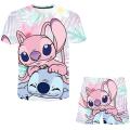 New Girls Stitch Clothing Set Summer Short Sleeve T Shirts + Short Trousers Clothes 2Pcs Outfits Stich Unisex Girls Clothes Suit. 