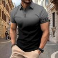 2024 New Summer Men's Gradient Zipper T-shirt with Polo Collar, Extra Large Short sleeved Top, 3XL Retro Men's Casual T-shirt. 