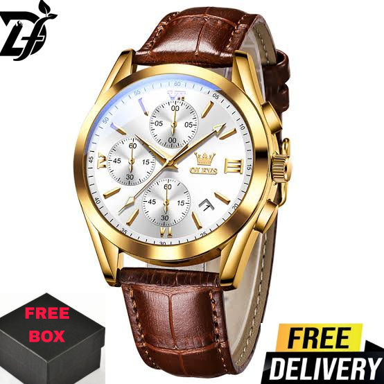 Olevs Brown 3 Pus Leather Analoge Wrist Watch For Men - Watch For Men