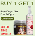 Buy a coffee scrub and get a free rose water - BUY 1 GET 1 FREE.