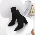 Ankle Chunky High Heel Sock Chelsea Boots Women Autumn Fashion Pointed Frosted Suede Short Boots Female Pumps Warm Boots. 