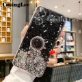 For Realme C33 Case Shiny Ring Glitter Soft Transparent Holder Stand Back Cover with String Casing for Realme C33 Phone Cases Cover Stars Moon Girls. 