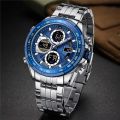 NAVIFORCE 9197 Top Brand Luxury Stainless Steel Blue Casual Men Watch Digital Male Clock Military Sport Man Wristwatch-Silver Blue. 