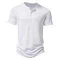 Henley Collar Summer Men's Casual Solid Color Short Sleeve T Shirt For Men Fashion Button Polo Male High Quality Top Tees Shirts. 