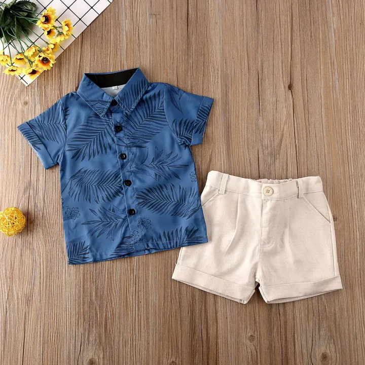 Baby%20Boys%20Summer%20Clothes%20Set%20Short%20Sleeve%20Lapel%20Leaves%20Print%20Button%20Shirt+Solid%20Color%20Shorts%20Kids%202Pcs%20Casual%20Outfits%20-%20Image%204