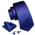 Designer Blue Red Plaid Ties for Men Silk Necktie Pocket Square Cufflinks Set Wedding Gift Party Barry·Wang Clip Brooches 6332. 