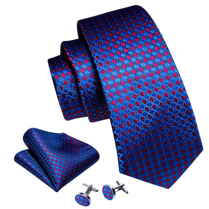 Designer%20Blue%20Red%20Plaid%20Ties%20for%20Men%20Silk%20Necktie%20Pocket%20Square%20Cufflinks%20Set%20Wedding%20Gift%20Party%20Barry%C2%B7Wang%20Clip%20Brooches%206332%20-%20Image%203