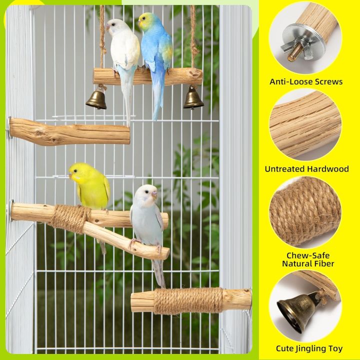 Visual Reference: Natural Solid Wood Bird Perch And Swing