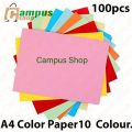 Color Paper A4 for Craft, Art & Photocopy - 100 Sheets. 10 Colour. 80GSM. 