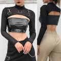 Fashion Women Lady Mesh Long Sleeve O Neck Crop Tops Bikini Cover Up T-Shirt Blouse Girls Autumn. 