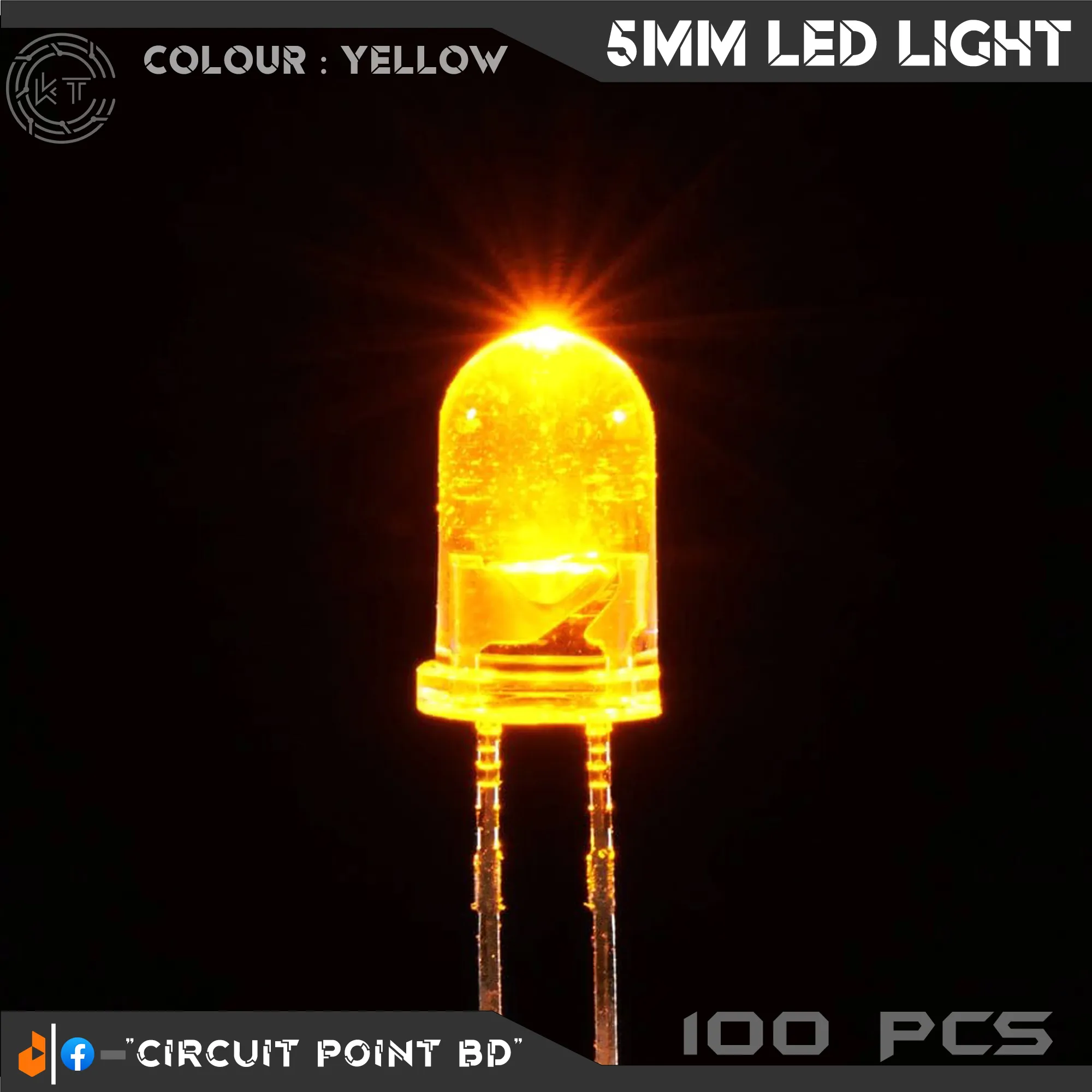 Yellow Color Round Light 100Pcs -DC 5mm YELLOW LED Light Round Transparent (Bright) 100 Pcs Pack ...