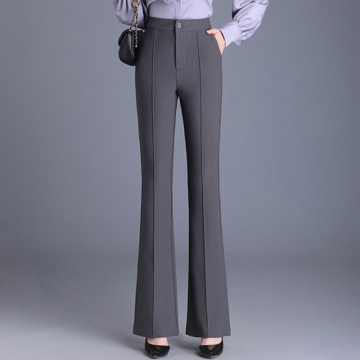 Classic Gray Women Pants Office Lady High Waist Flare Pants Casual Solid Black Straight Trousers Female Streetwear Clothing