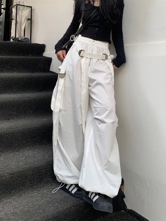 American%20White%20Spicy%20Girl%20Workwear%20Pants%20Women'S%20Design%20Sense%20Drawstring%20Pockets%20Loose%20Fitting%20Wide%20Leg%20Casual%20Pants%20-%20Image%206