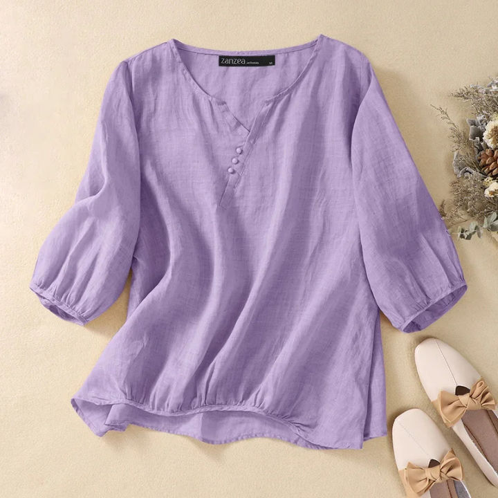 Ladies%20comfortable%20Overs%20size%20Everyday%20Casual%20Sleeve%20Leisure%20Solid%20Color%20Tunic%20Tops%20-%20Image%203