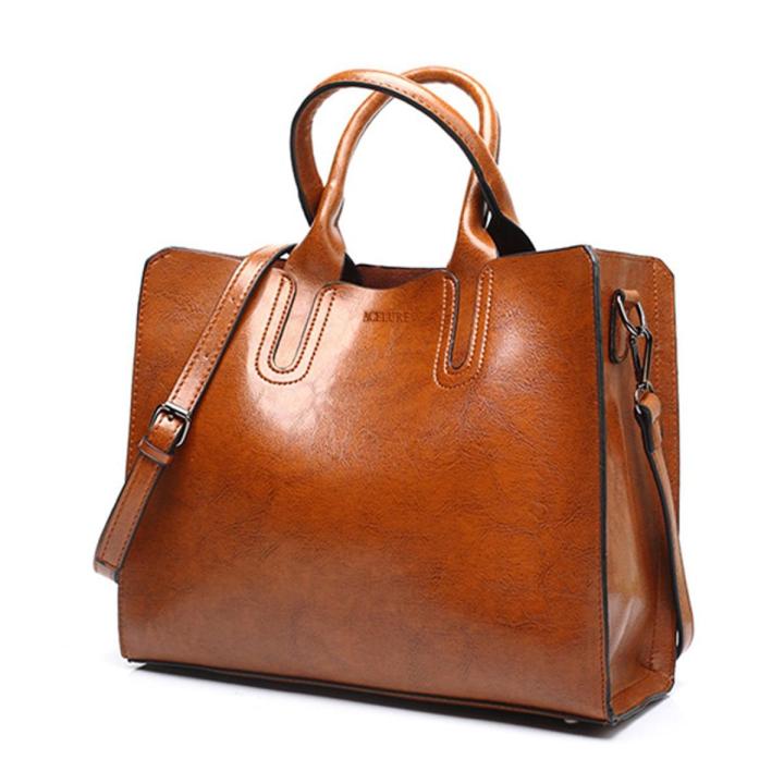 Leather Handbags Big Women Bag Casual Female Bags Trunk Tote Shoulder Bag  Ladies Large Bolsos, Color:Brown