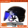 Black Half Face Helmet – Cap Style Bike Helmet with Sun Protection Glass | Stylish Open Face Helmet for Men & Women – Durable ABS Build.