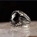Punkboy Retro Style Men's Ring Craved Pattern Black Egg-shaped Crystal Silver Color Ring for Male Party Jewelry Size 6-13.