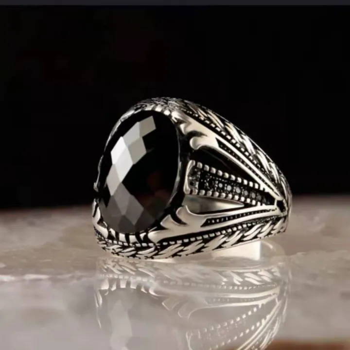 Punkboy%20Retro%20Style%20Men's%20Ring%20Craved%20Pattern%20Black%20Egg-shaped%20Crystal%20Silver%20Color%20Ring%20for%20Male%20Party%20Jewelry%20Size%206-13%20-%20Image%205
