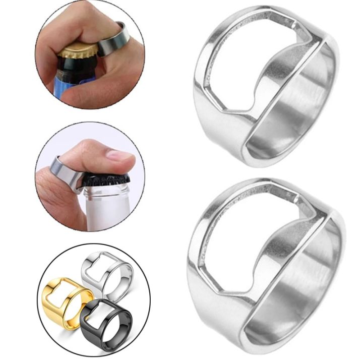 Men Bottle Opener Rings -Stainless Steel Finger Ring -Ring-shape Bottle Cap Opening Remover Tools