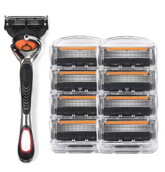 Men's Razor Blade Replacement Set with Handle - Ultra Sharp Stainless Steel Blades for Smooth Shaving, Works with Standard Razor Handles, Bulk Disposable Blades Face Head Body Shaving