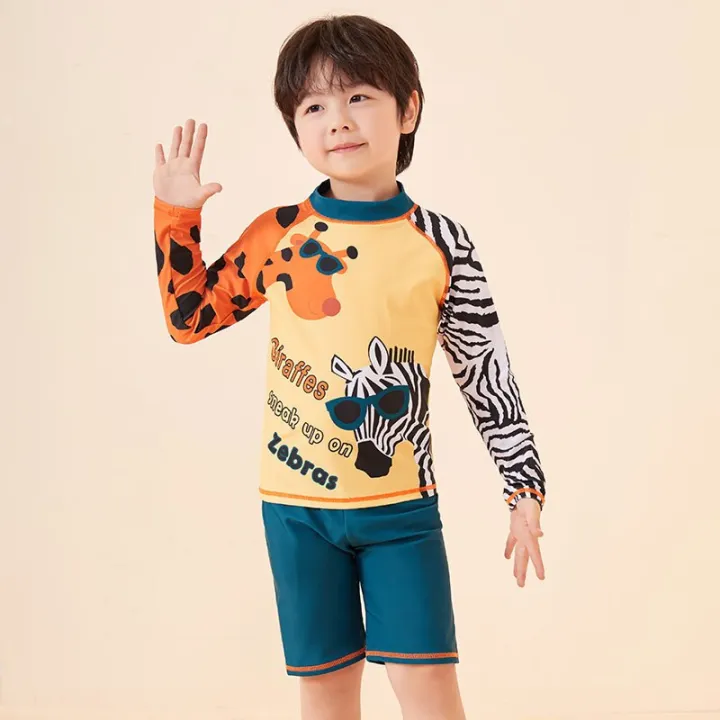 New%202022%20Boys%20Swimwear%20Children%20Sun%20Protection%20Kids%20Cute%20Long%20Sleevezebra-stripe%20Boy%20Two%20Pieces%20Swimsuit%20-%20Image%203