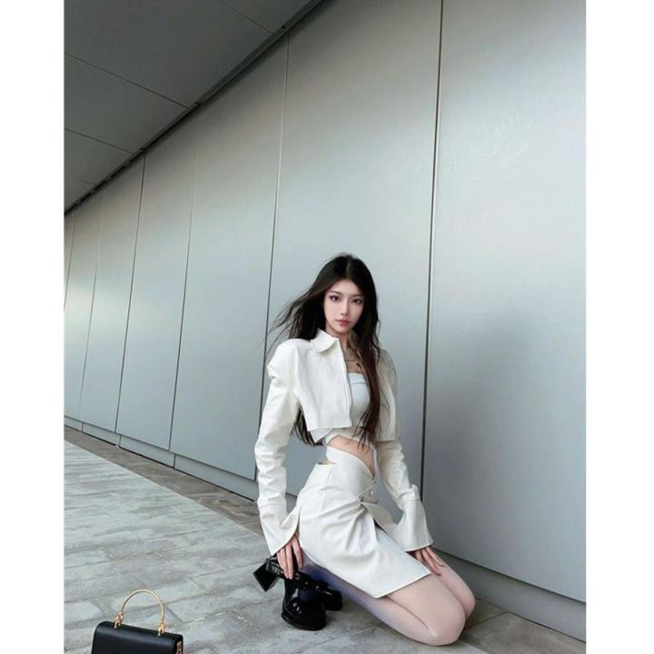 Stylish Temperament Long Sleeves Coat High Waist Slimming Half Body Short Skirt2023Spring New Korean Style Two-Piece Women's Clothing