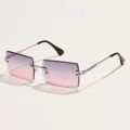 Fashion Rimless Rectangle Sunglasses Women Men Alloy Trendy Brand Small Square Sun Glasses Gradient Black Lens Shades UV400. 