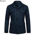 2024 British Style Men's Linen Safari Jackets Fashion Vintage Multi Pockets Cargo Jacket Streetwear Gentry Casual Outerwear Male.