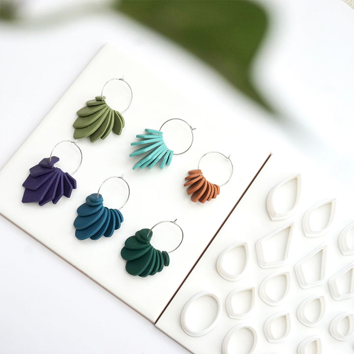 5 PCS/Set Fashion Geometric Shape Polymer Clay Cutter DIY Teardrop Earring Pendant Jewelry Cutting Mold Pottery Tools SnowWhite