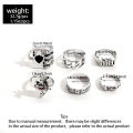 Exaggerated Punk Dark Skull Heart Snake Men Ring Set Vintage Spades A Drop Oil Owl Butterfly Silver Open Adjustable Ring. 